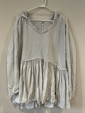 Free People Womens Light Grey Summer Dreams Pullover Babydoll Hoodie Sweatshirt
